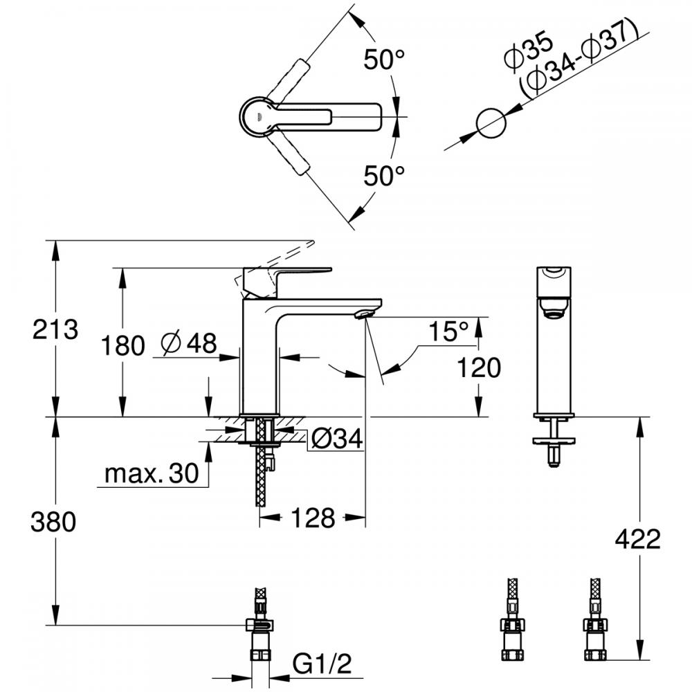 GROHE[グローエ] 洗面用水栓 【JP 3036 00】 リネア シングルレバー洗面混合栓(引棒なし)【純正品】 