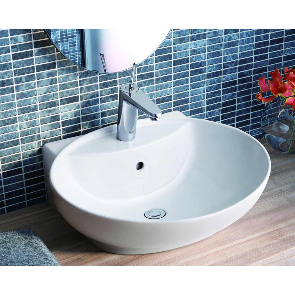 洗面器 陶器製 ベッセル型 手洗い 排水金具付 ホワイト E0703K