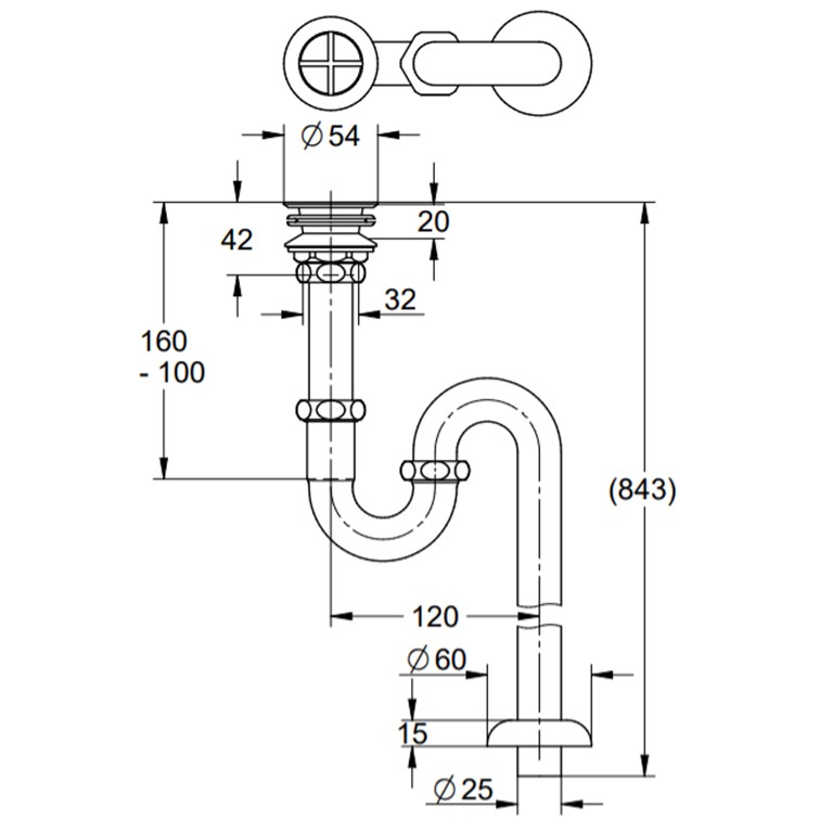 GROHE(グローエ)排水金具(Sトラップ付・目皿なし トラップ寸法843mm