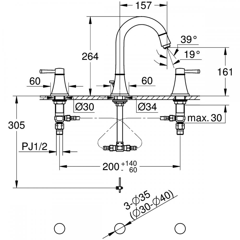 保証 換気扇の通販ショップ プロペラ君GROHE グローエ 洗面用水栓グランデラ 2ハンドル洗面混合栓 引棒付 クロームxゴールド 