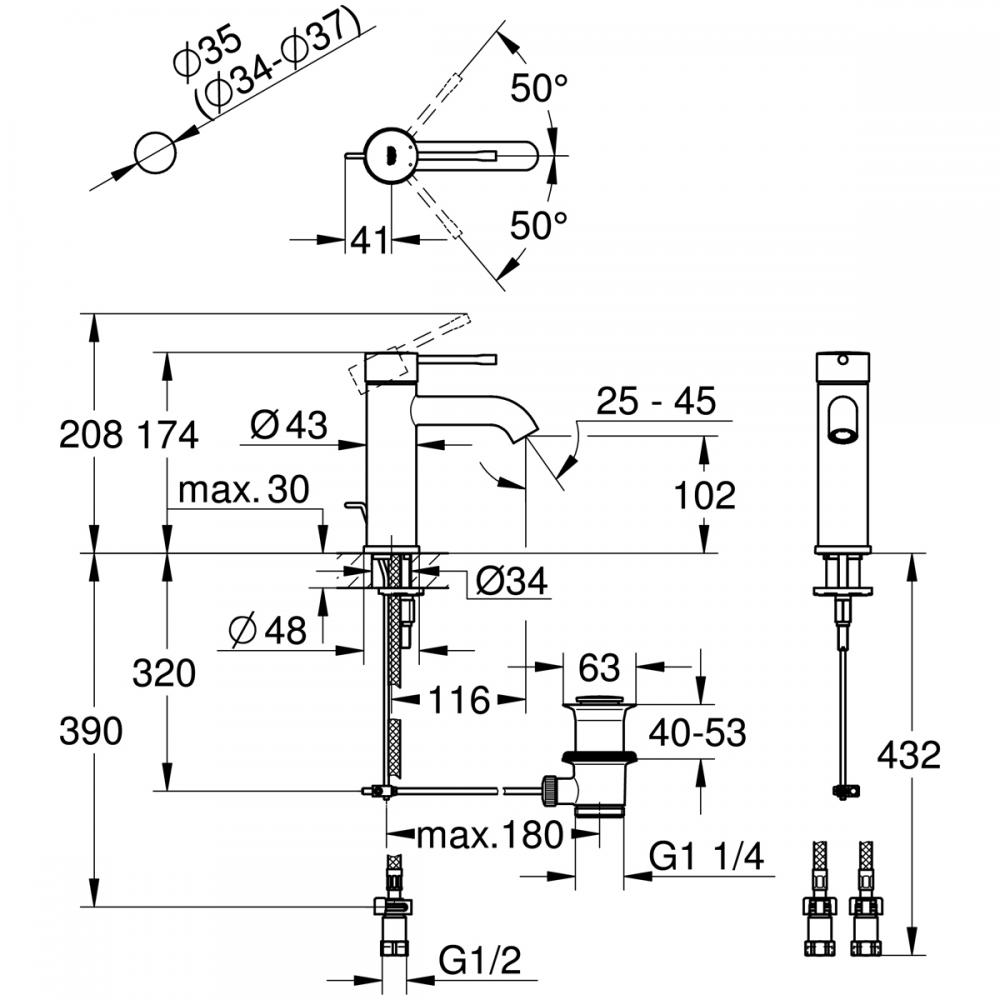 グローエ JP304101 洗面水栓 エッセンス シングルレバー洗面混合栓 ハードグラファイト 一般地 引棒付 ※受注生産品[§]-