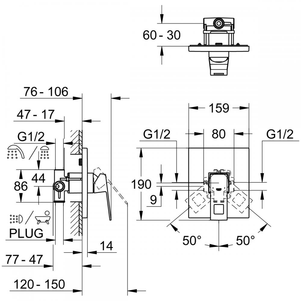 商い クラシールGROHE EUROCUBE シングルレバー埋込混合栓(化粧部) 1989800J 洗面水栓 浴室水栓 グローエ 浴室、浴槽、洗面所 