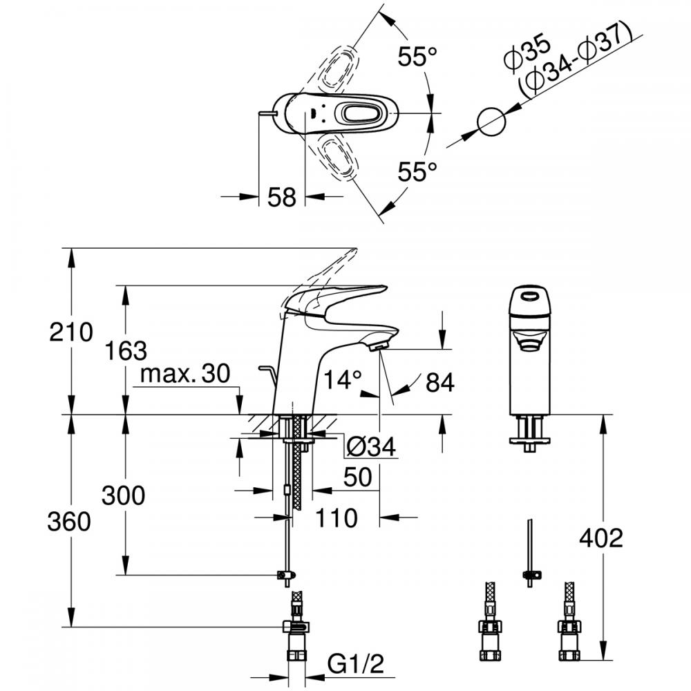 GROHE EUROSTYLE シングルレバー洗面混合栓(引棒付) JP305301 洗面水栓 浴室水栓 グローエ 通販 