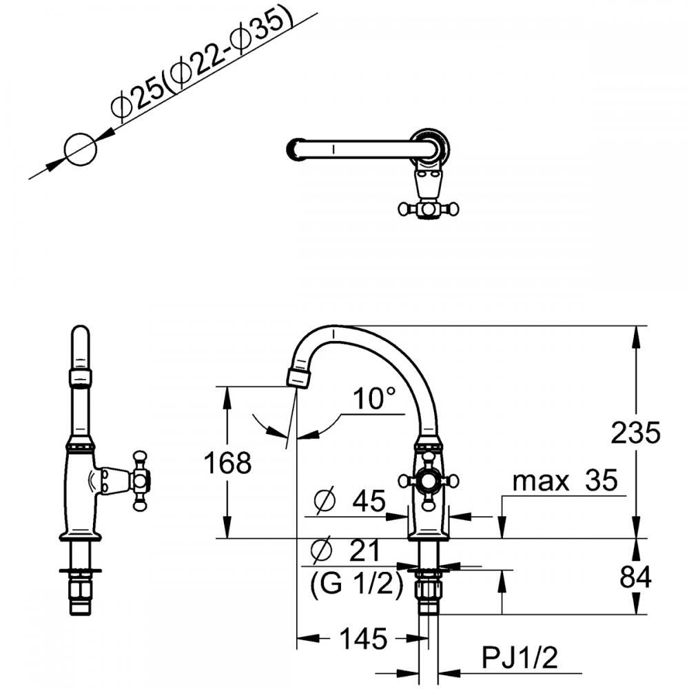 コスタ 単水栓(クロスハンドル) JP250901 / キッチン水栓・洗面水栓 