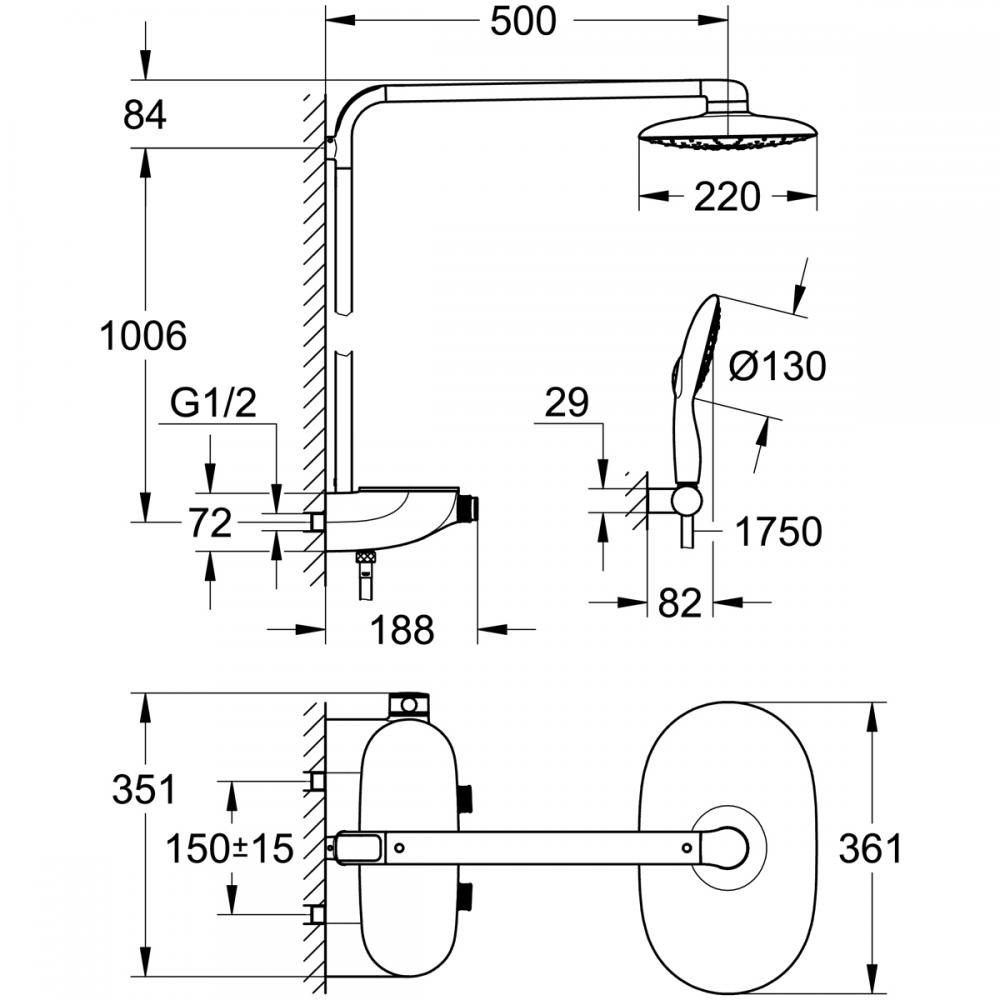 JP380200 グローエ GROHE スマートコントロール シャワーシステム デュオ サーモスタットタイプ （2625000J）  浴室、浴槽、洗面所