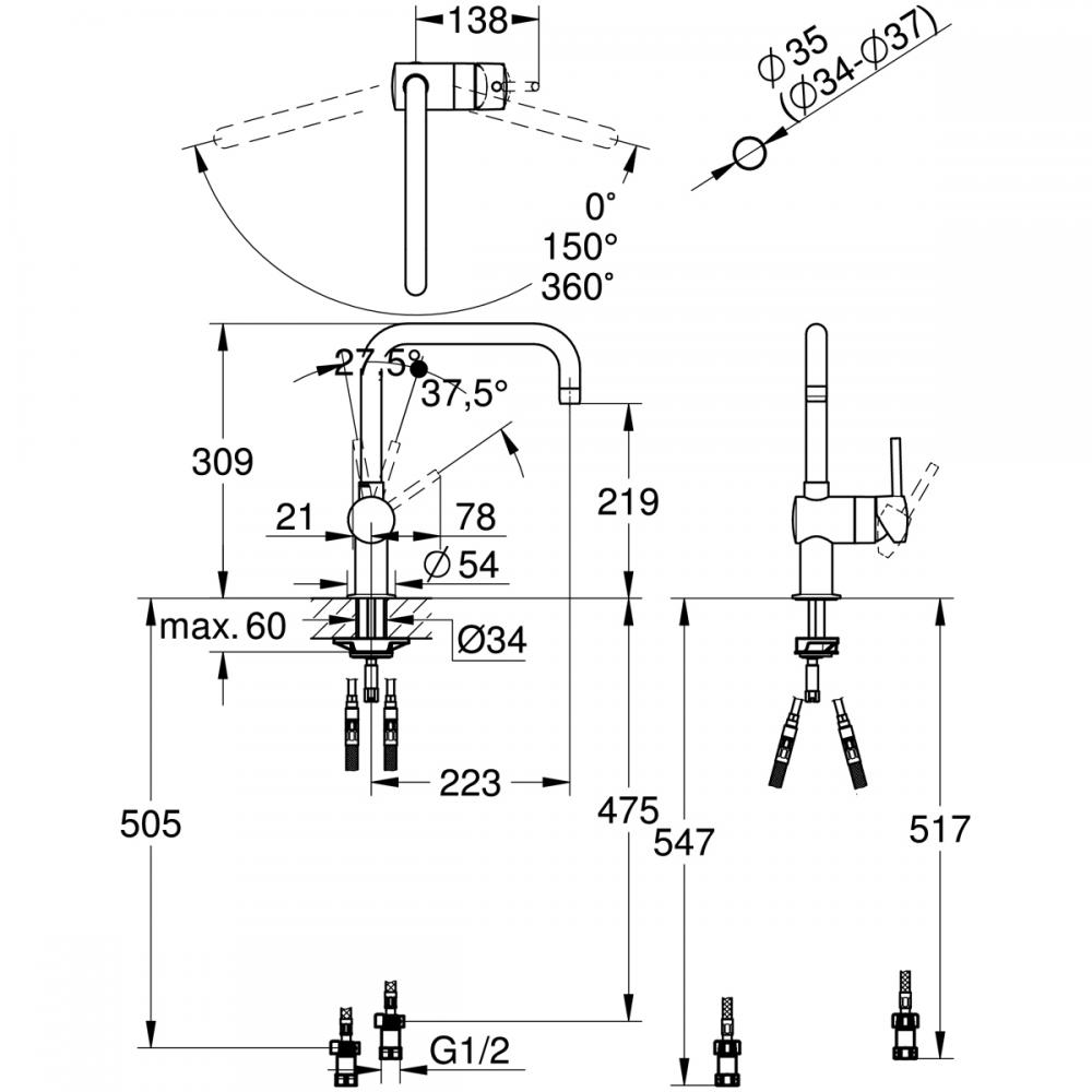 JP350800 グローエ GROHE 寒冷地仕様 ヘッド引出タイプ コールドスタート仕様 シングルレバーキッチン混合栓 ゼドラ