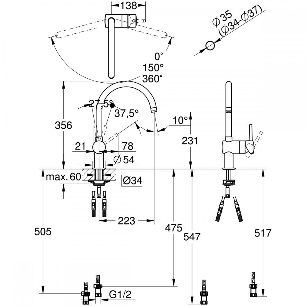 GROHE ミンタ JP350700 シングルレバー混合栓 コールドスタート仕様-