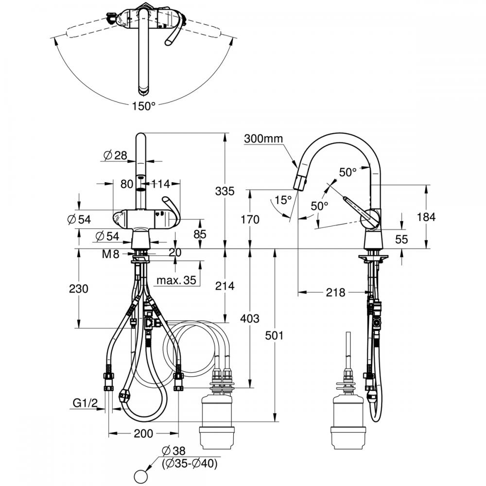 Grohe 06188000トップ3ウェイダイバータPG12