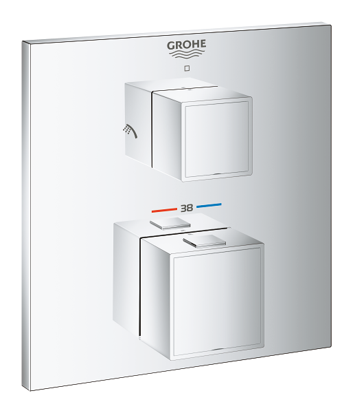 GROHE[グローエ] 浴室用水栓 【24 154 00J】 グローサーモキューブ サーモスタットシャワー2方切替埋込混合栓 化粧部【純正品】  浴室、浴槽、洗面所