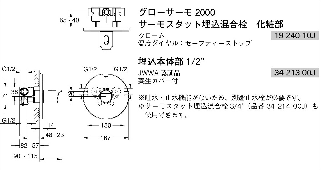 グローサーモ2000サーモスタット埋込混合栓 化粧部｜製品情報｜GROHE