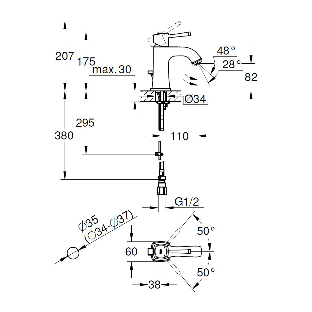 GROHE GRANDERA 2ハンドル洗面混合栓(引棒付) JP259401 洗面水栓 浴室水栓 グローエ - 1